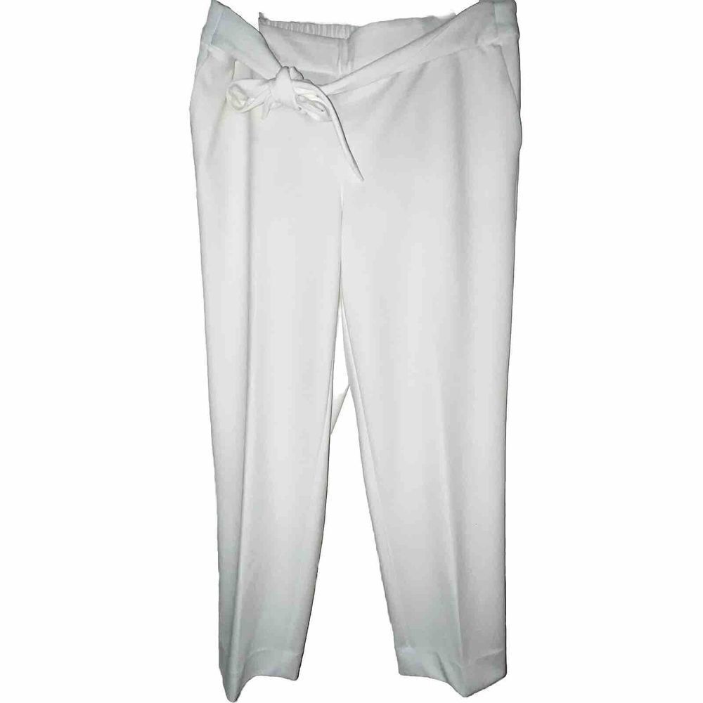 Worthington Cropped Pants Size 8 Ivory Tie Front Pull On Classic Business EUC